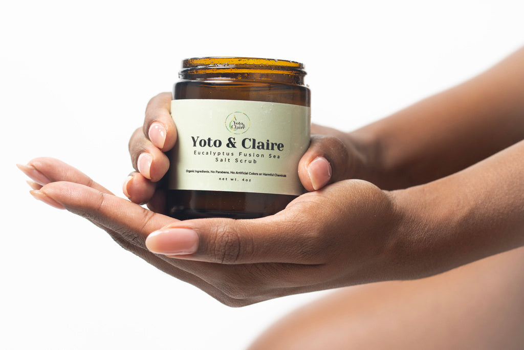 Model Holding Eucalyptus Fusion Sea Salt Scrub Jar
